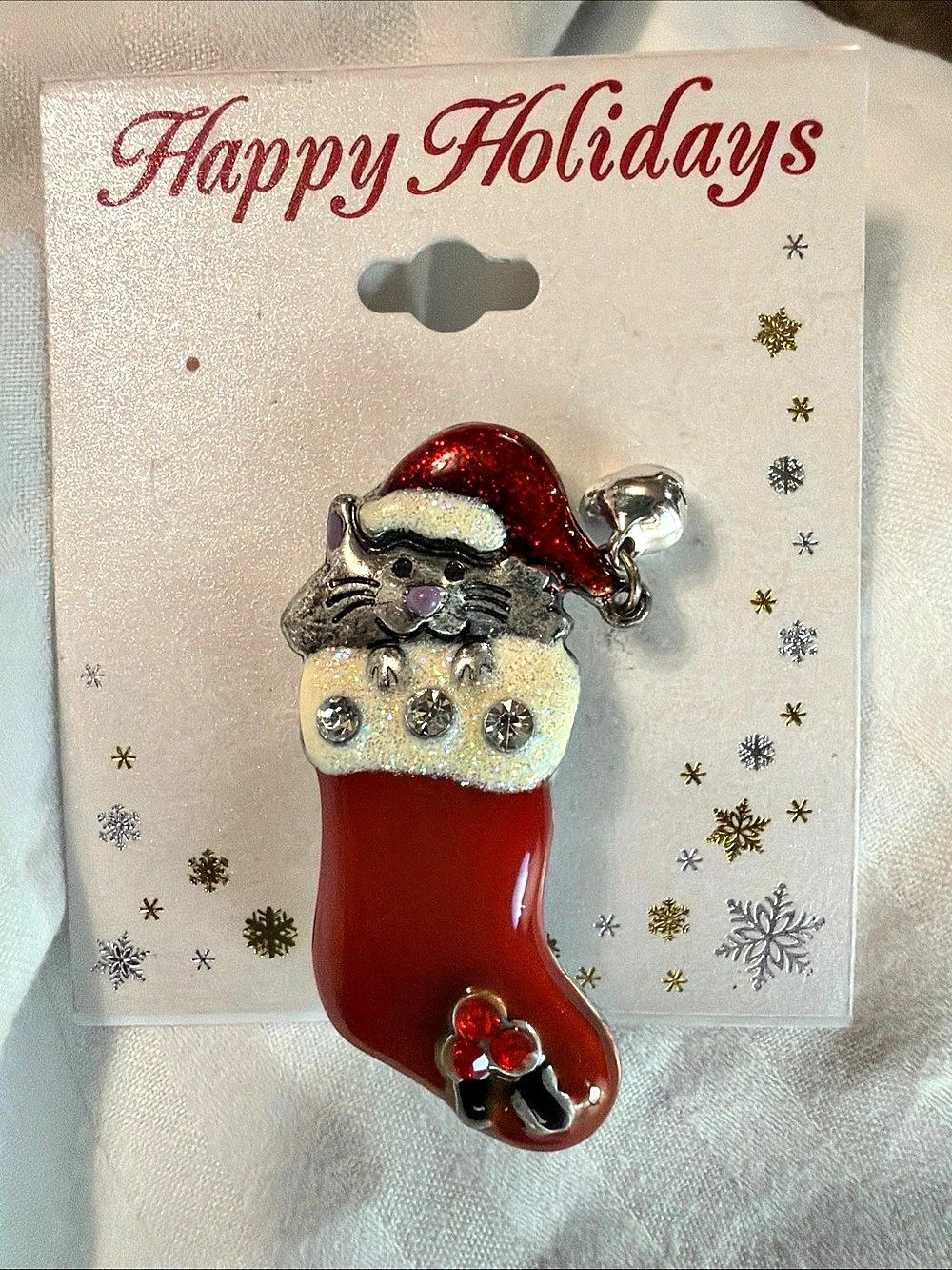 Kenneth Cole Happy Holidays Santa Cat Stocking Ornament Red & Silver NWT Holida